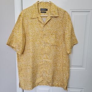 Talbots Yellow & White Short Sleeve Button-Down Shirt
